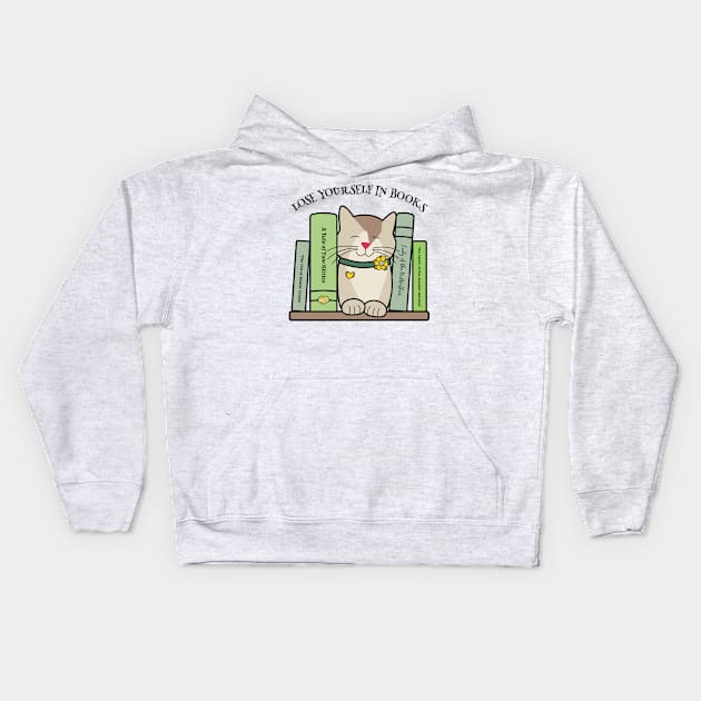 Lose Yourself in Books Library Cat Kids Hoodie by Sue Cervenka